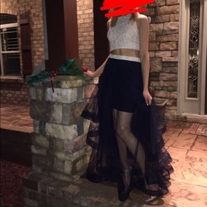 Gold, White and Navy Blue 2 Piece Prom Dress